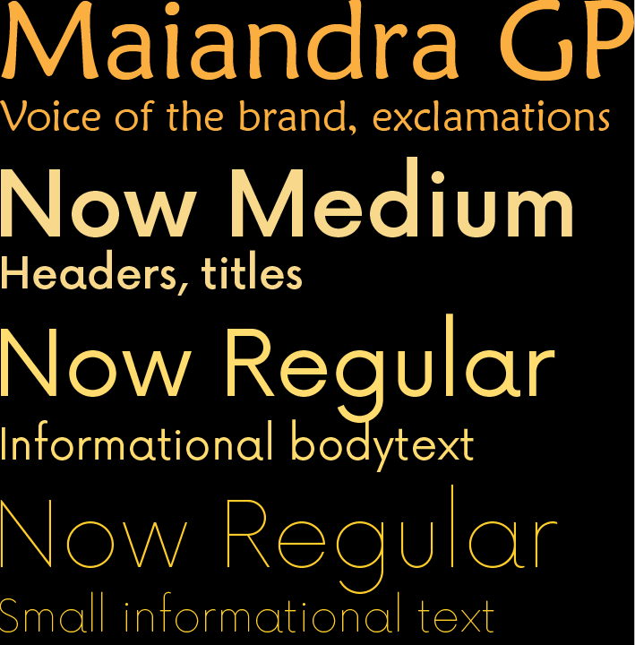 Typography sample text showcasing different fonts and sizes, including headers, titles, body text, and informational content.