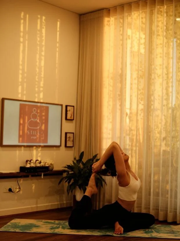 Backbend practice in the afternoon light