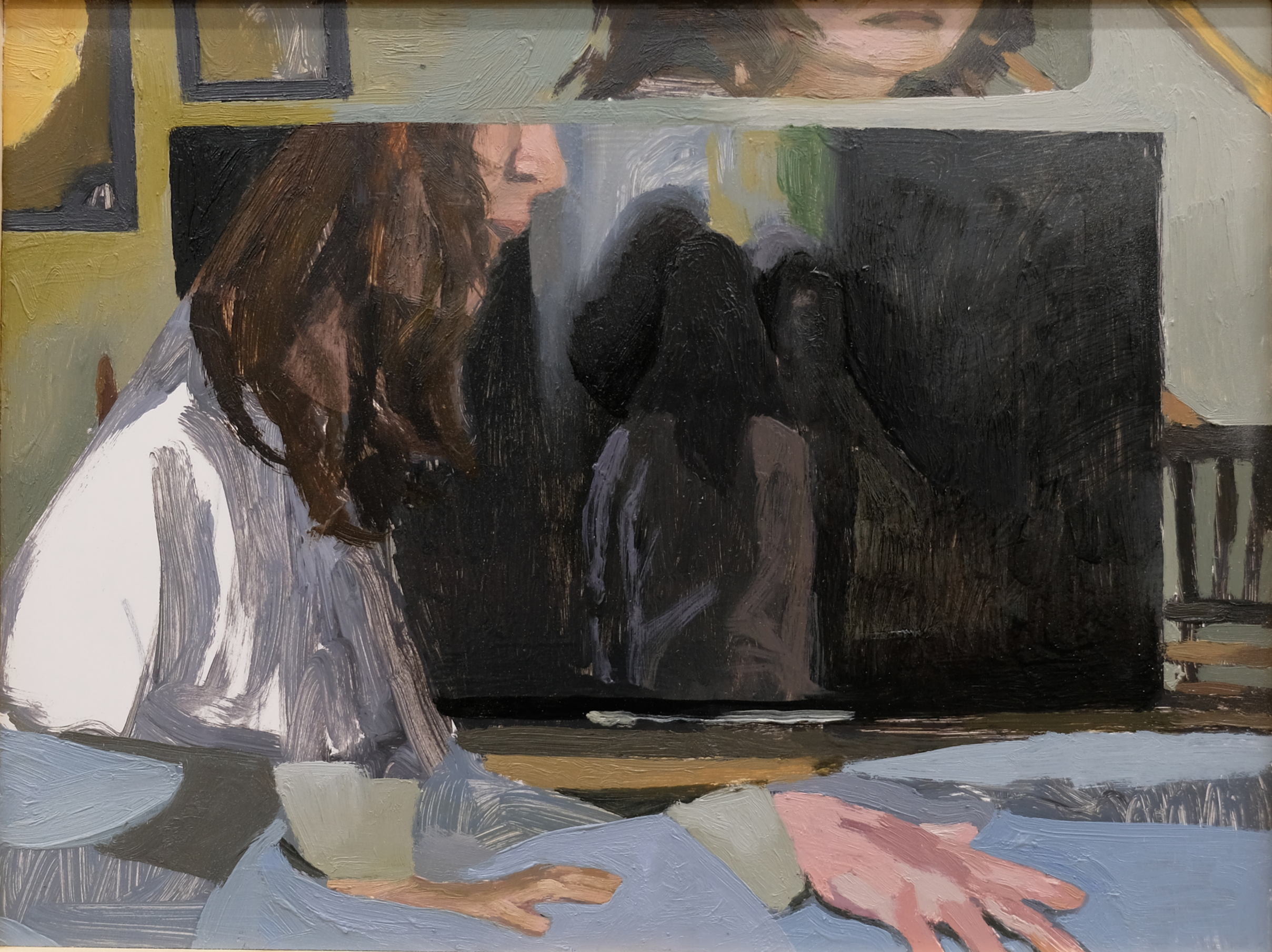 "In the Tv No.4"
Oil and Acrylic on Panel
11x14 inches
2025