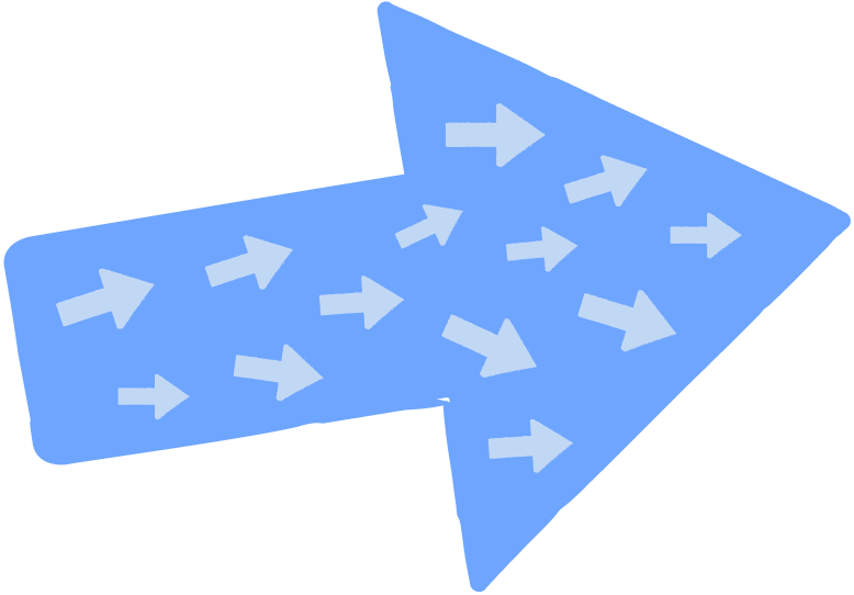 A large blue arrow pointing to the right with smaller, lighter blue arrows inside it also pointing to the right.