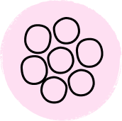 A line drawing of small circles on a pink circle.