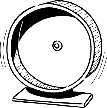 A line drawing of a spinning wheel