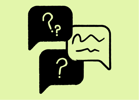 A line drawing of question mark and comment speech bubbles