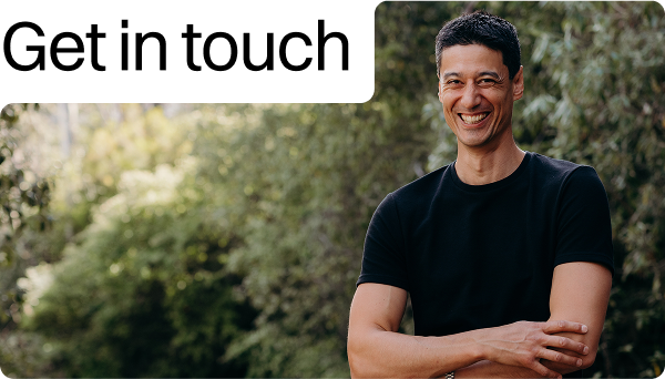 Image of Daniel Sih outdoors. Heading reads 'Get in touch'