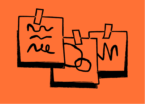A line drawing of sticky notes and squiggles