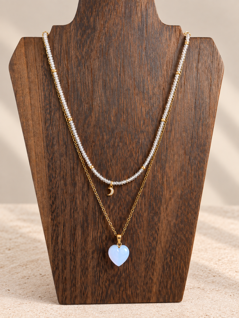 Lavender Chalcedony Heart/Moon Stack