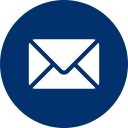 Email icon with an envelope symbol on a blue circular background.