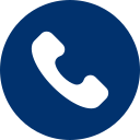 Blue circular icon with a white telephone handset symbol.