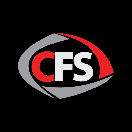 Logo with red, gray, and black shapes surrounding the letters 'CFS' in white.