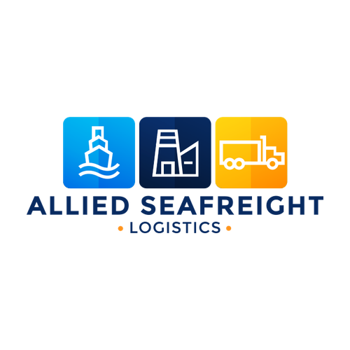 Logo for Allied Seafreight with icons of a ship, a warehouse, and a truck.