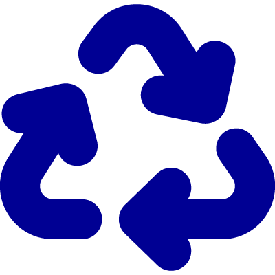 Icon of a blue recycling symbol with three arrows forming a triangle.