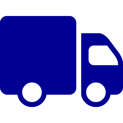 Icon of a delivery truck in dark blue.