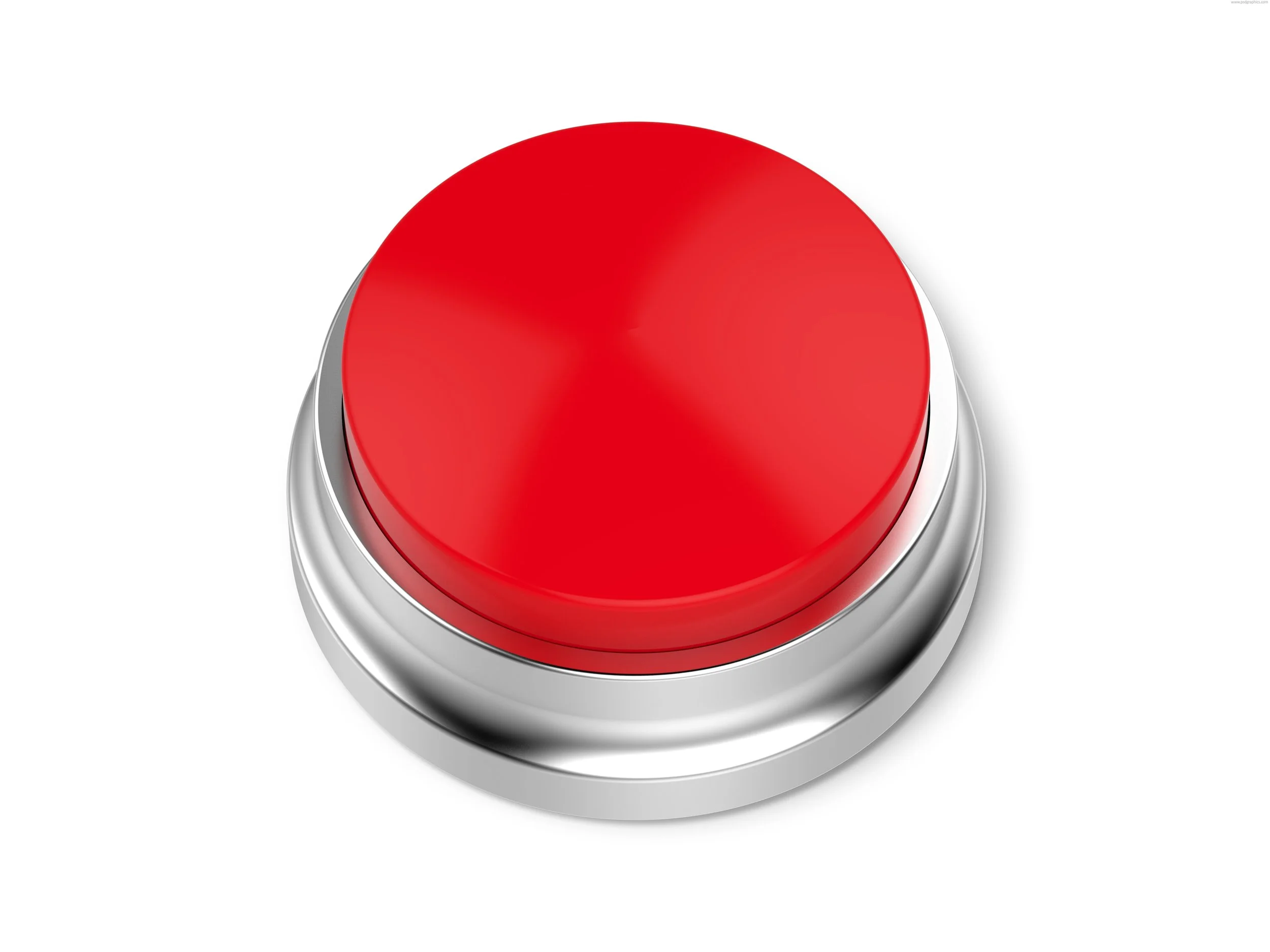 Large red emergency button with a silver metallic base.
