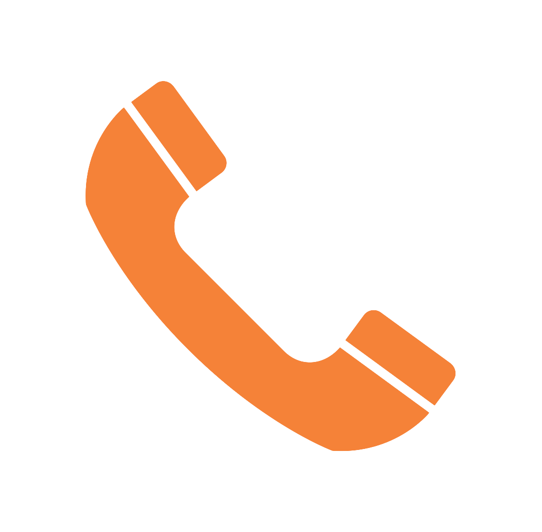 Orange telephone receiver icon on black background