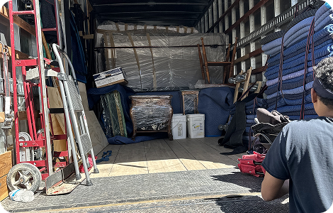 Residential moving truck loaded with furniture