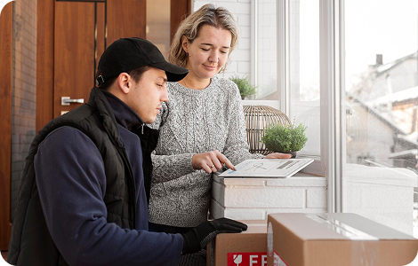 Moving specialist discussing furniture preparation