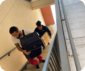 Colorado Springs movers carrying boxes downstairs