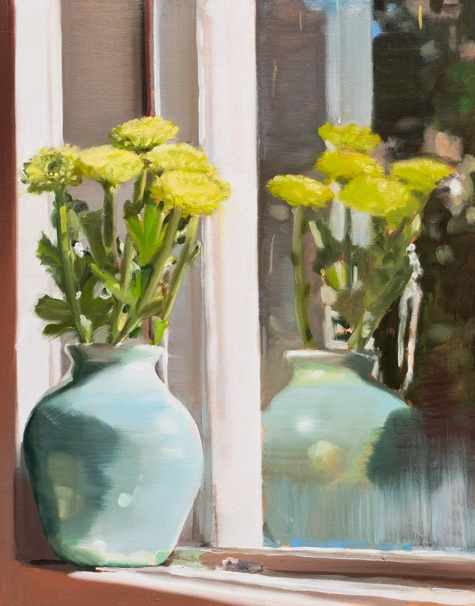 Sympathy flowers, mirror image, 2025, oil on board, 21 x 26.5 cm
