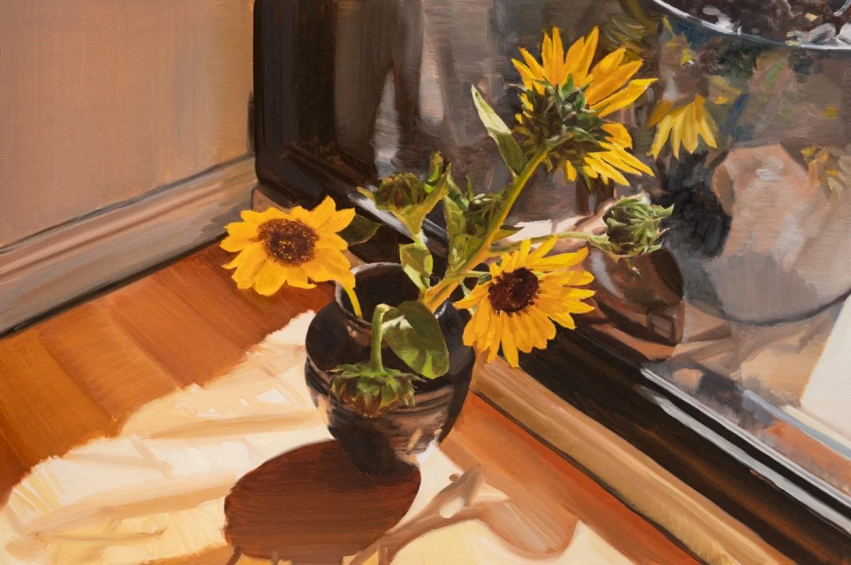 New Year's Day sunflowers, 2026, oil on board, 40 x 60 cm
