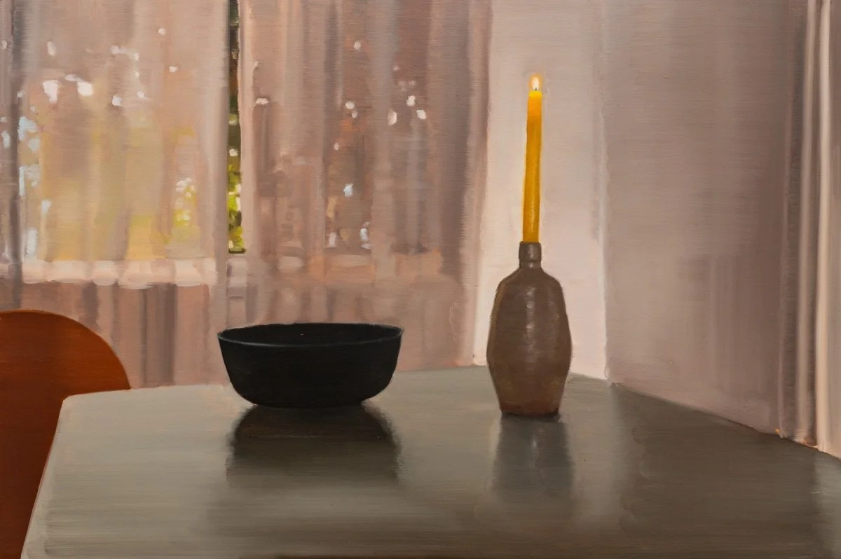 Yellow candle, creeping vine, 2024, oil on board, 50 x 75 cm