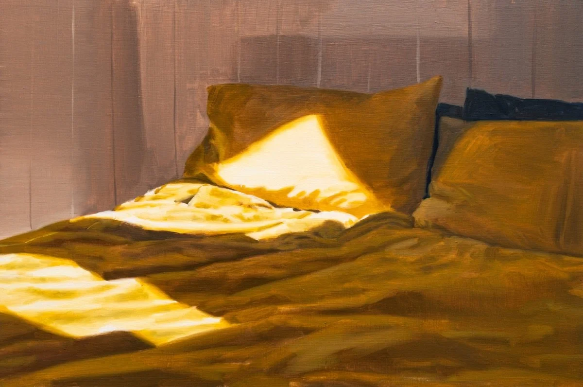 Green bed, 2025, oil on board, 32 x 48 cm
