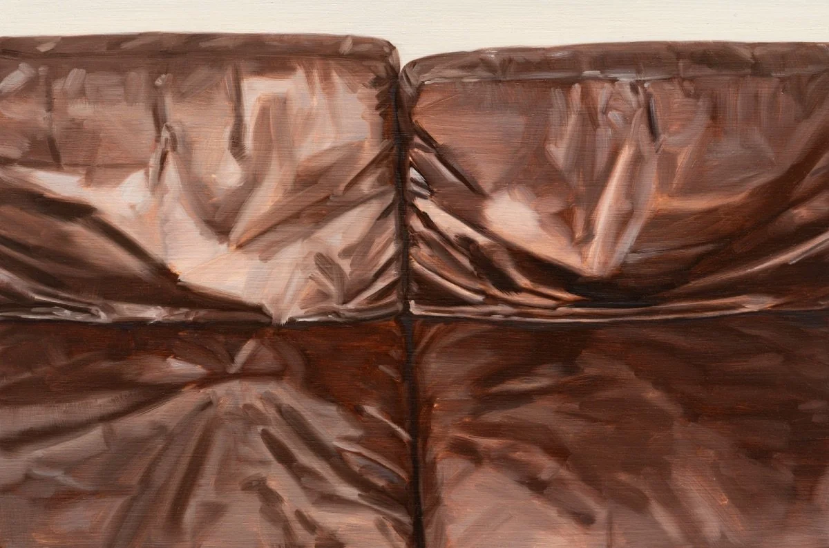 Leather couch, 2025, oil on board, 26.5 x 40 cm