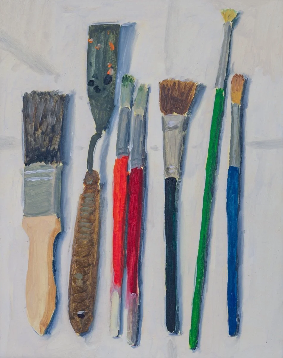 Brushes and palette knife, 2020, oil on paper mounted on foam board, 24.5 x 19.5 cm