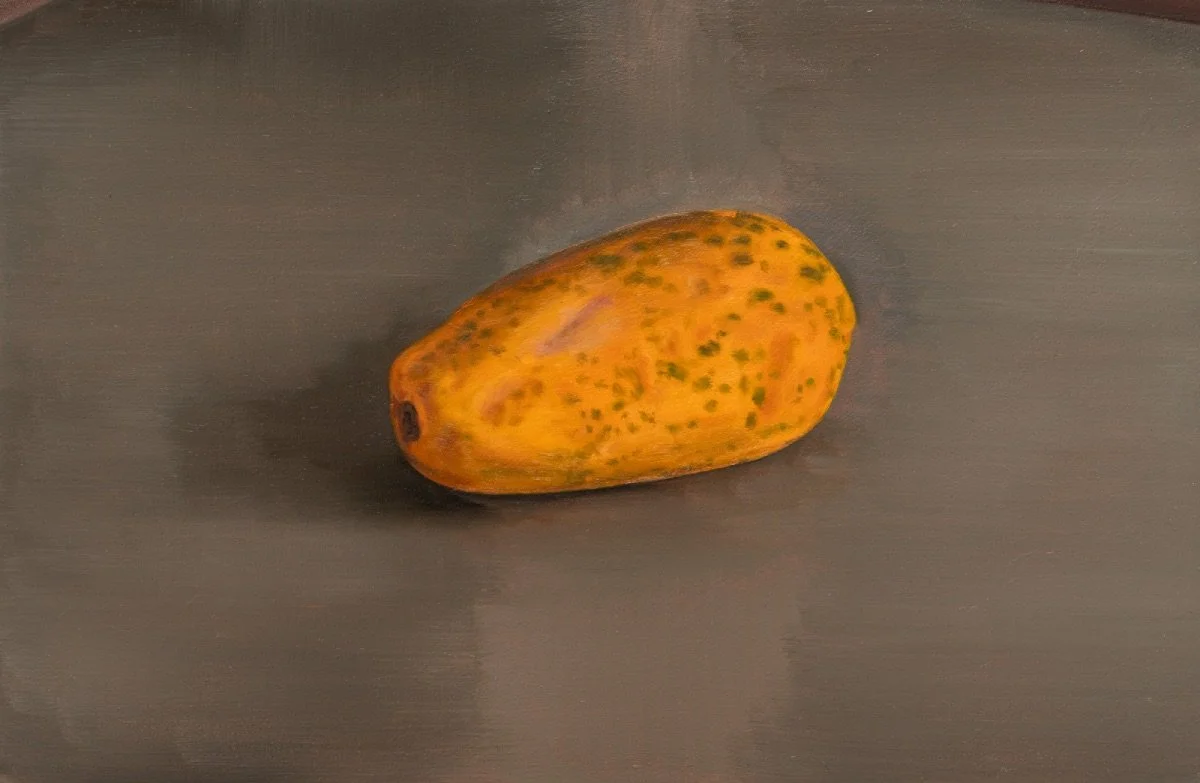 Papaya, 2024, oil on board, 26.5 x 40 cm