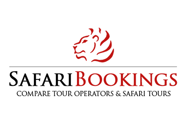 Logo for Safari Bookings featuring a stylized lion's head and the text 'Safari Bookings' with a tagline about comparing tour operators and safari tours.