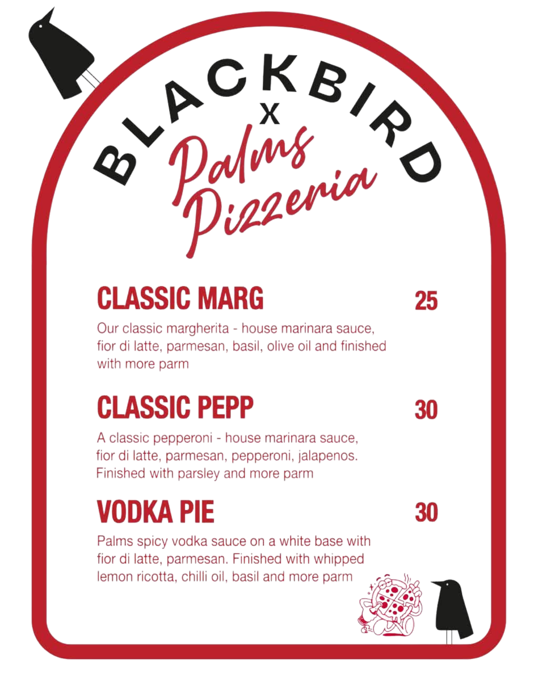 A menu with various pizzas