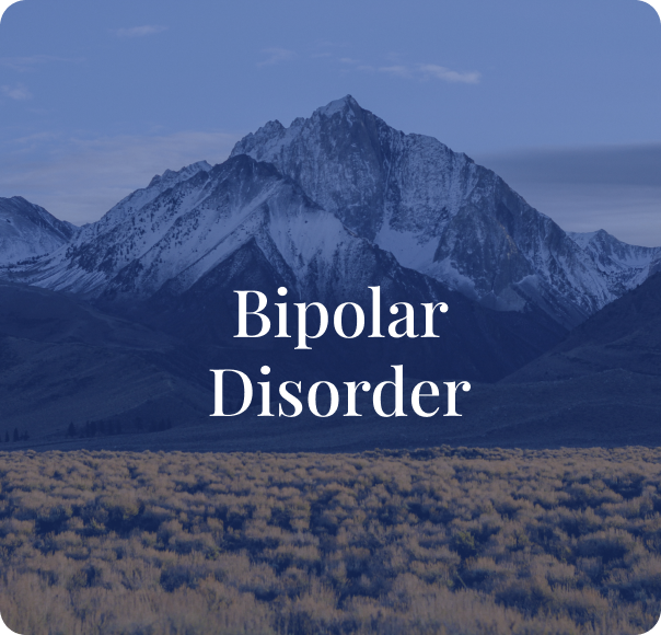 Mountain landscape with the text 'Bipolar Disorder' in the center.
