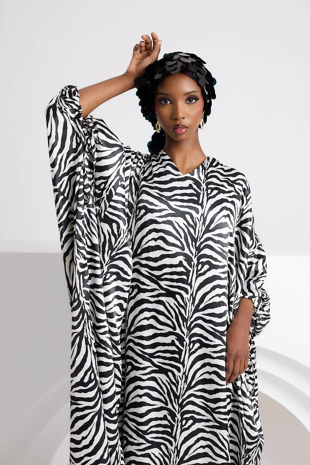 Zebra Print V Neck Dress