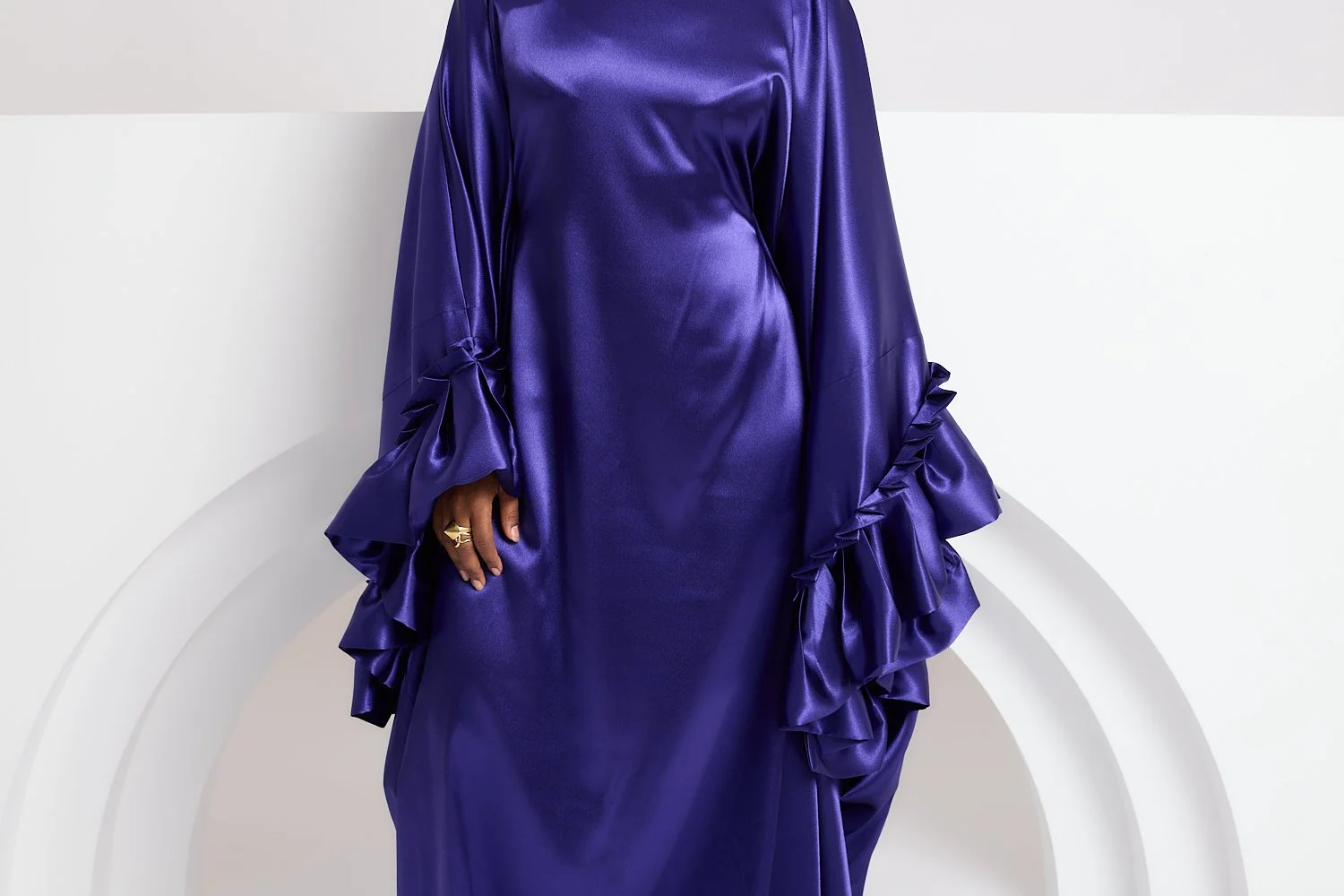 Purple Satin Ruffle Dress