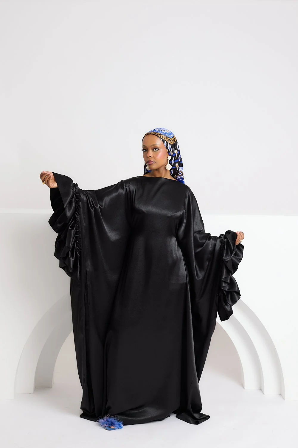 Black Satin Ruffle Dress