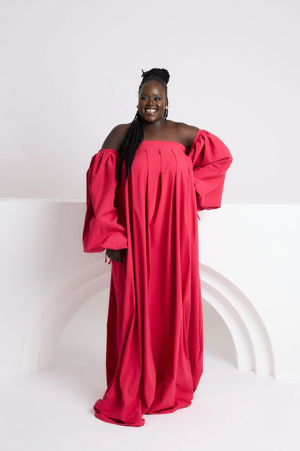 Pink Strapless Puff Sleeve Dress