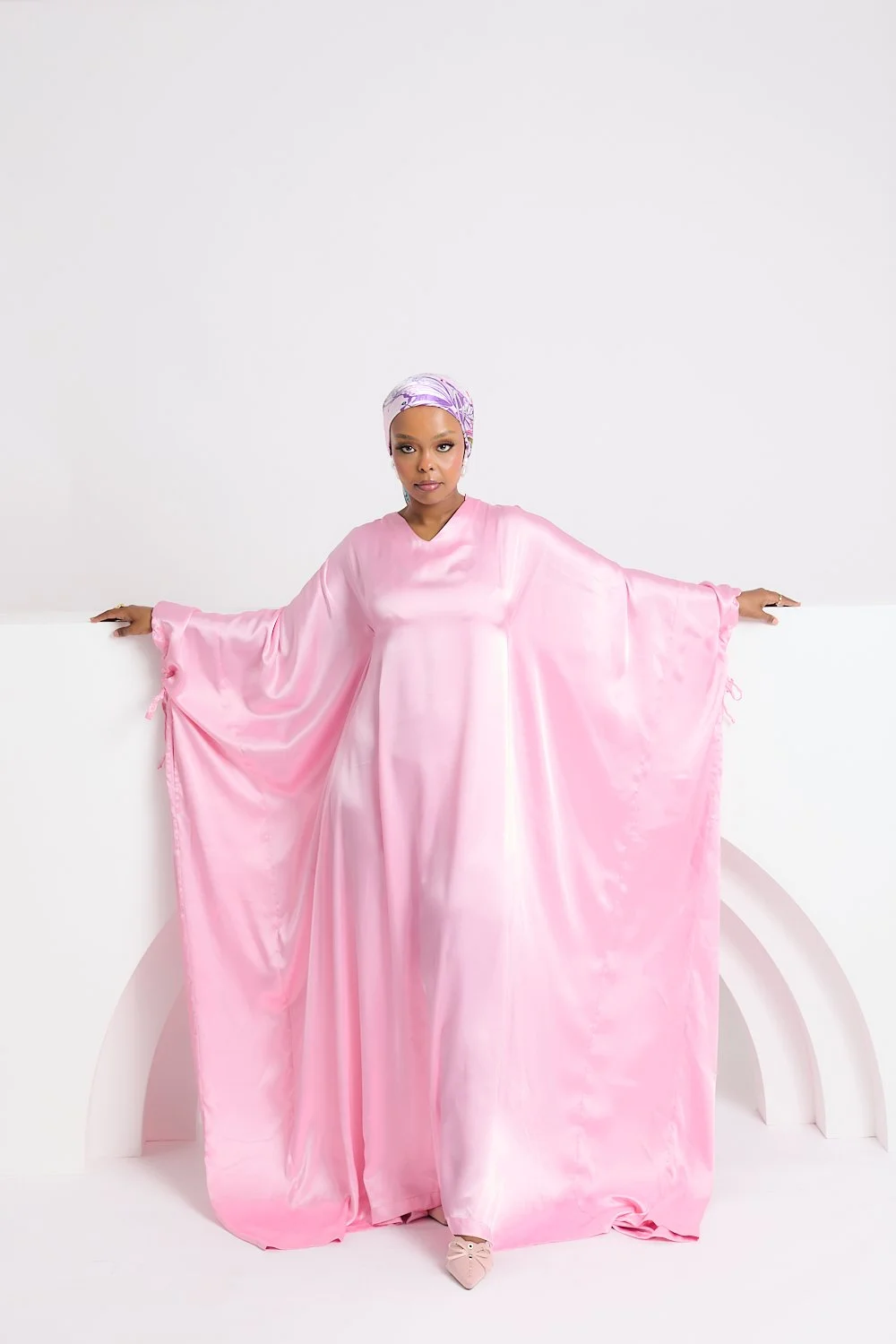 Pink Satin V Neck Dress