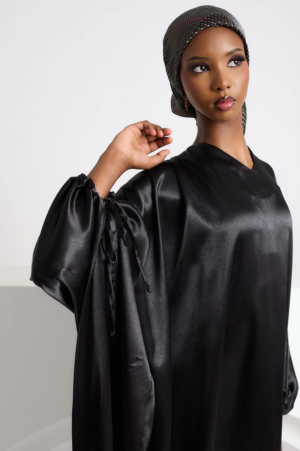Black Satin V Neck Dress