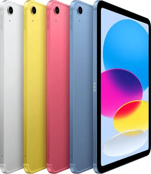 iPad 10th generation in silver, yellow, pink and blue
