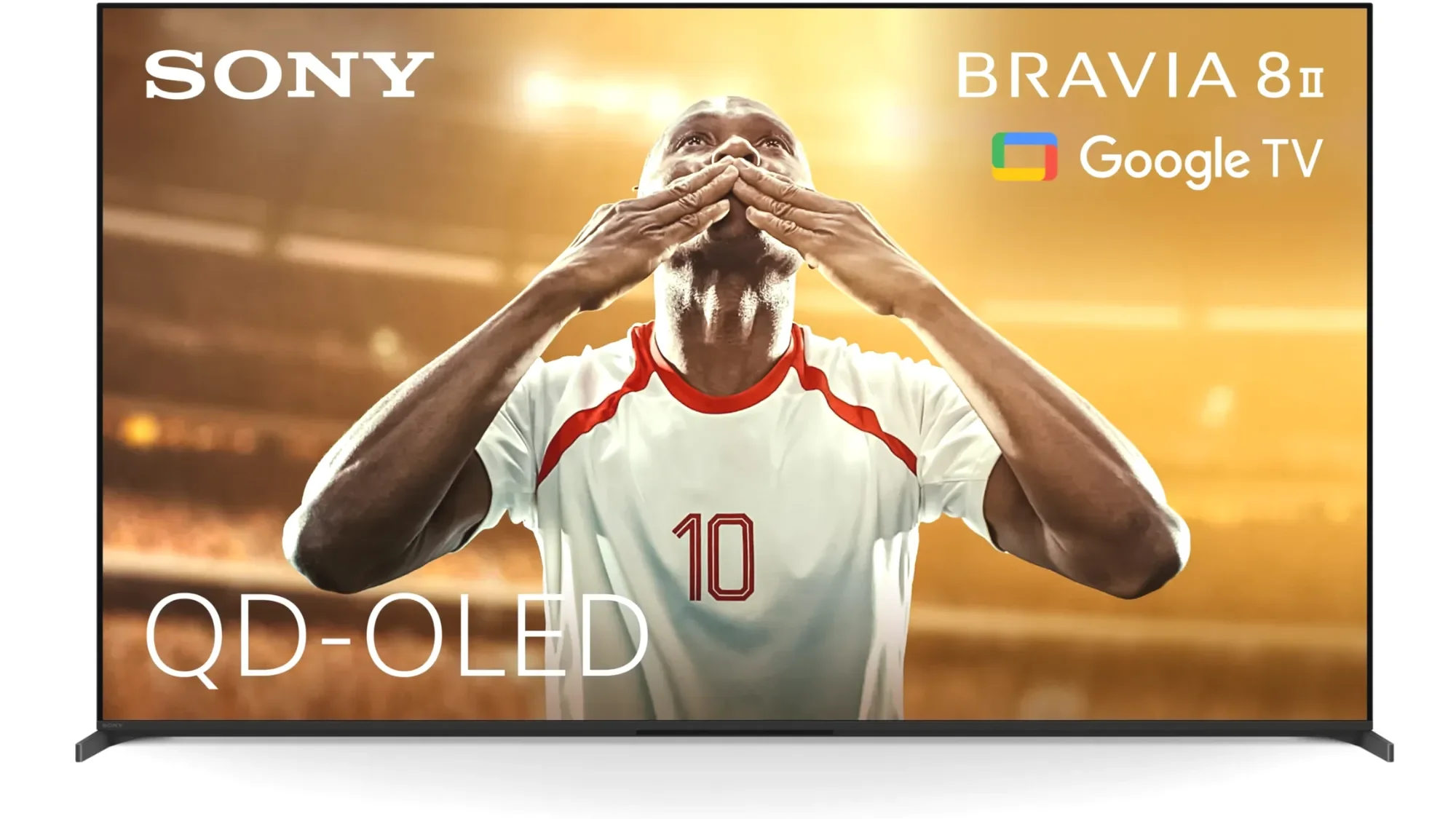 Sony Bravia 8 II QD-OLED TV showing a footballer on screen