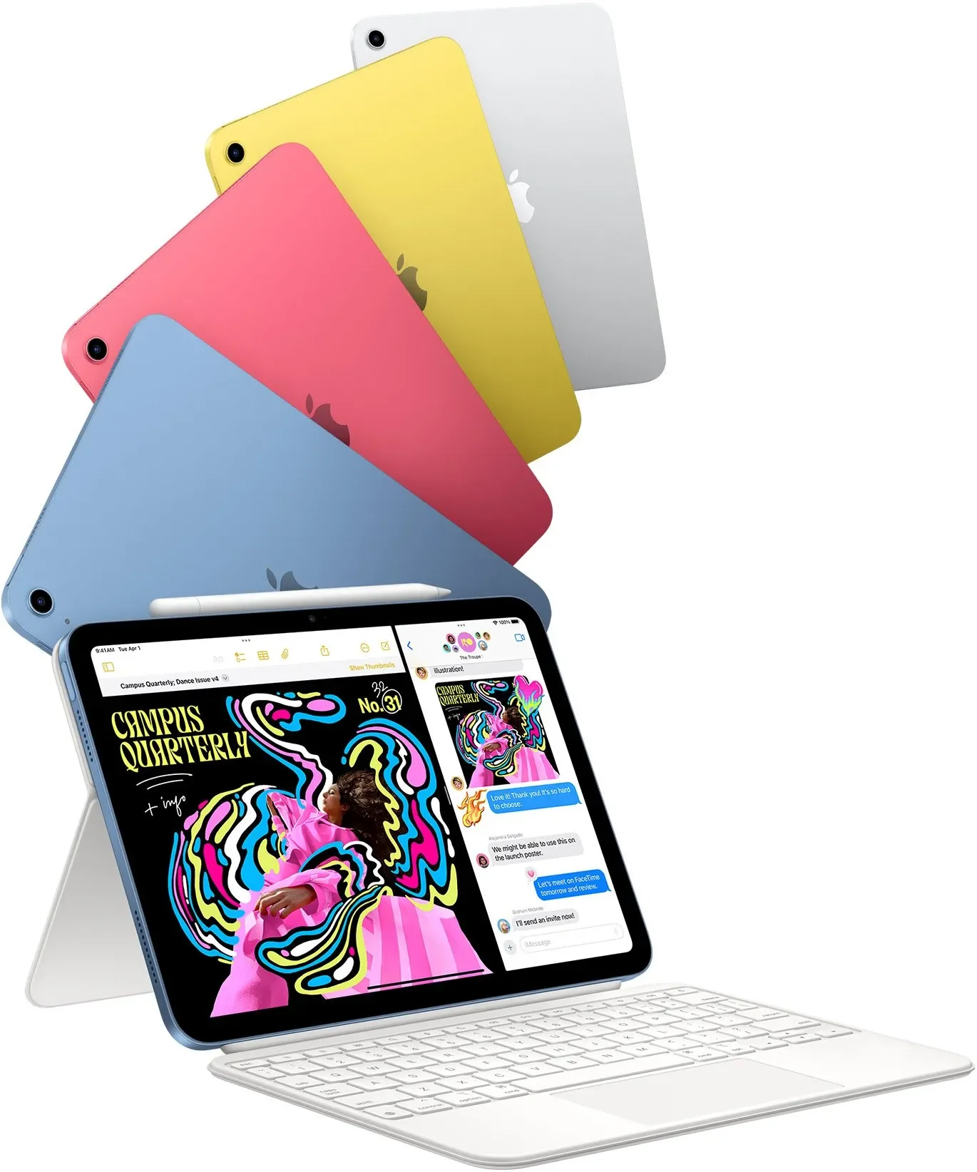 iPad 11th generation in several colors with a keyboard case