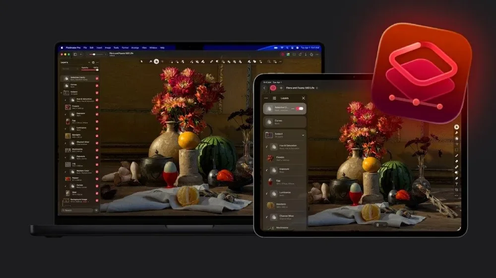 Pixelmator Pro running on a MacBook and an iPad