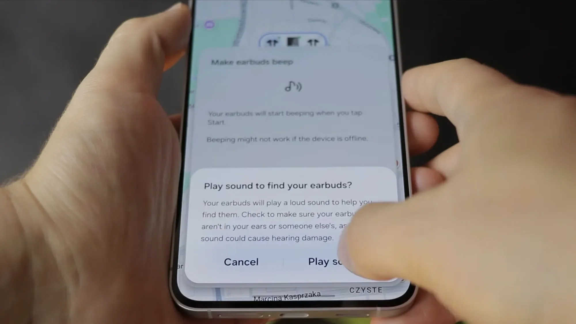 Phone showing Samsung's Find app locating the Galaxy Buds3 FE