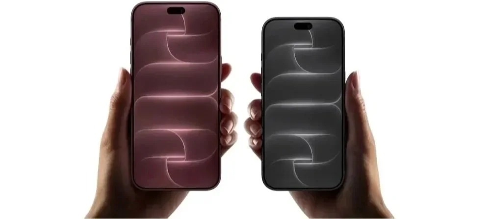 Two hands holding the iPhone 18 Pro in burgundy and in black