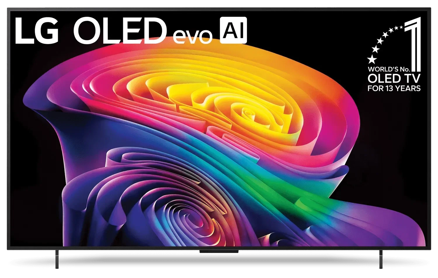 LG OLED evo C6 TV with a colorful abstract image on screen