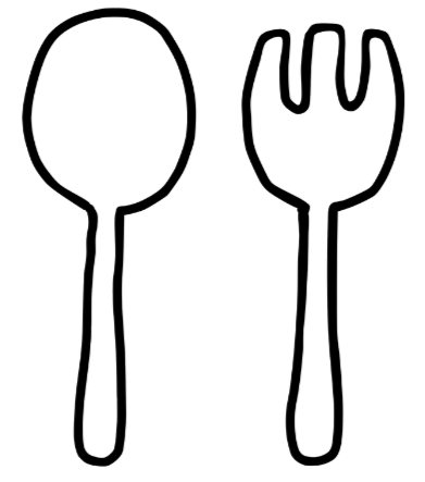 A simple line drawing of a spoon and a fork side by side.