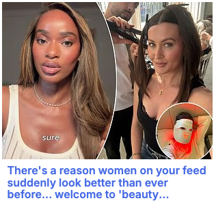 Side-by-side images of two women, one with long brown hair and a white top, the other with dark hair and a black top, with a close-up of a face mask in the bottom right inset.