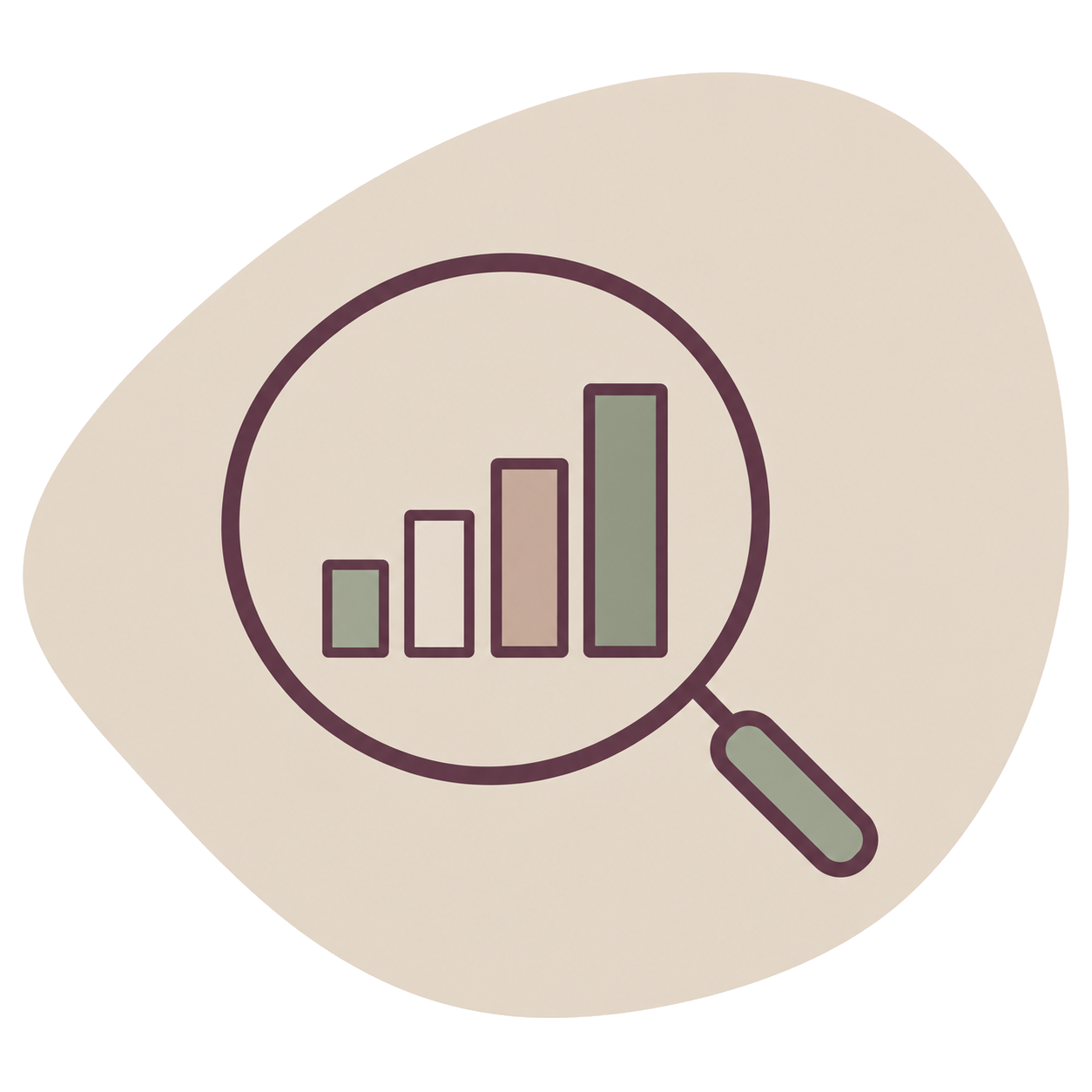 Magnifying glass over a bar chart showing increasing data.