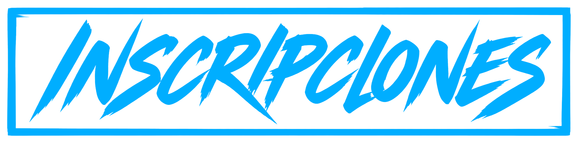 Texto que dice "INSCRIPCIONES" en letras azules con estilo dinámico y un marco azul alrededor.