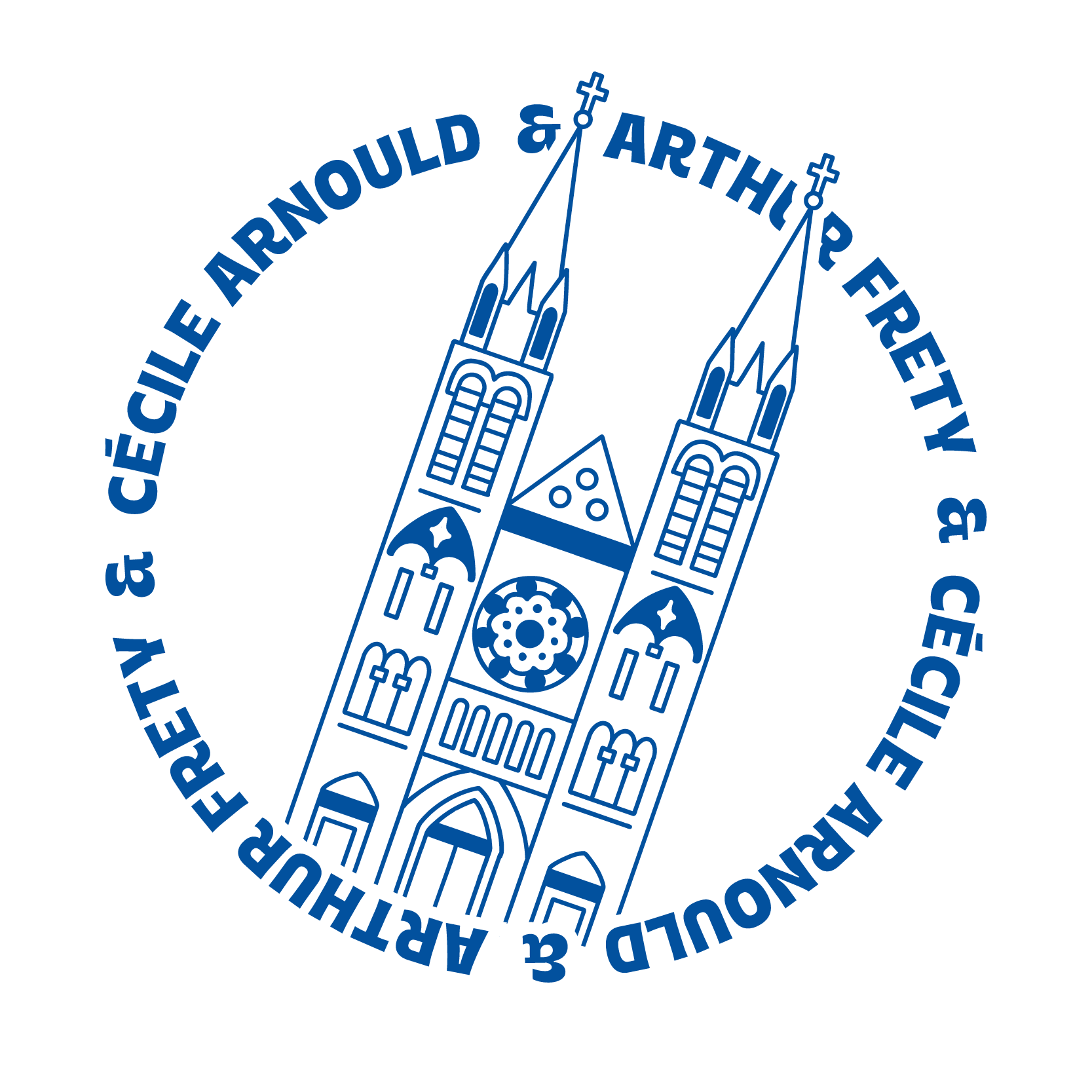 Logo circulaire avec une illustration stylisée de la cathédrale de Reims et une inscription en français autour du cercle.