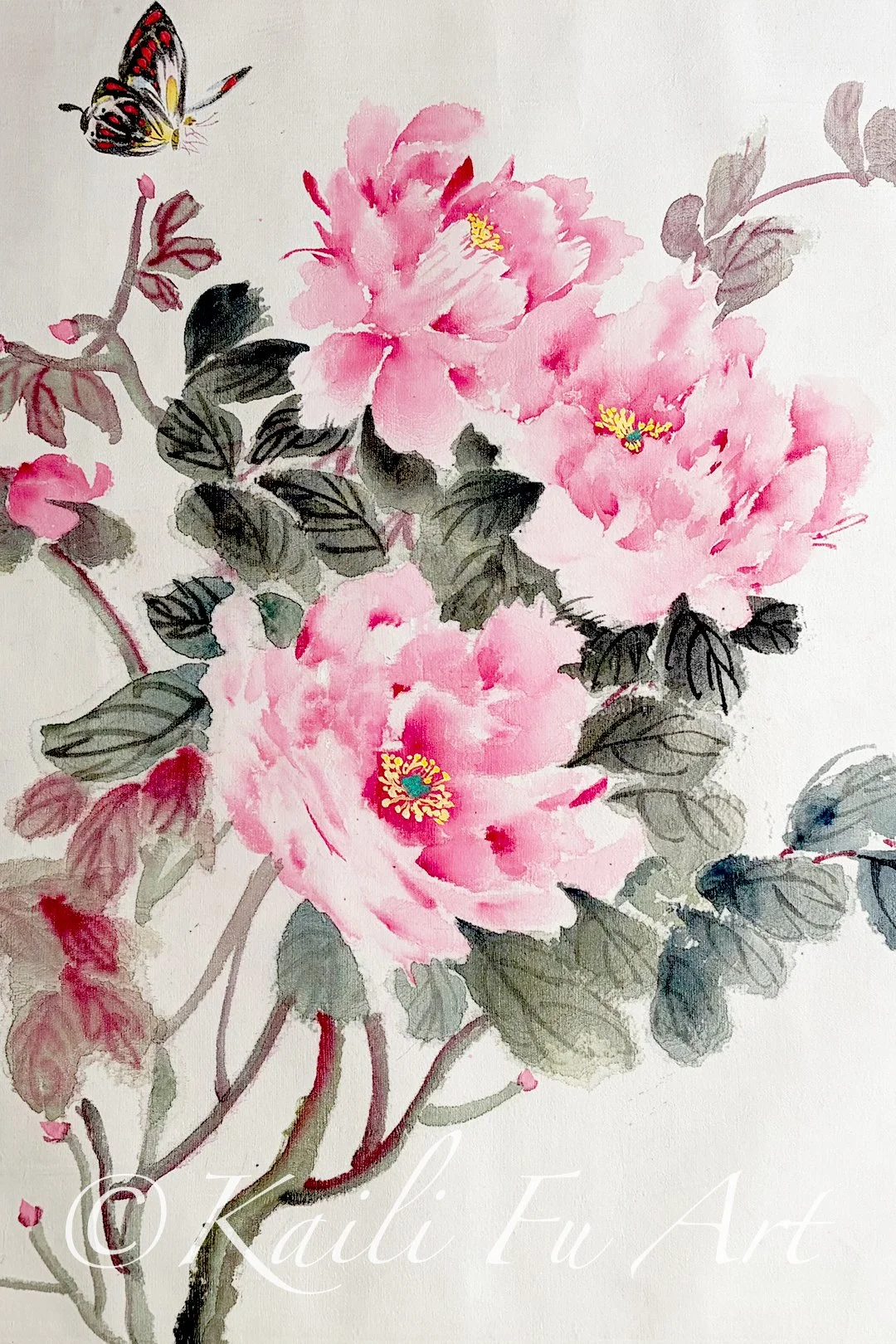 Butterfly with peonies